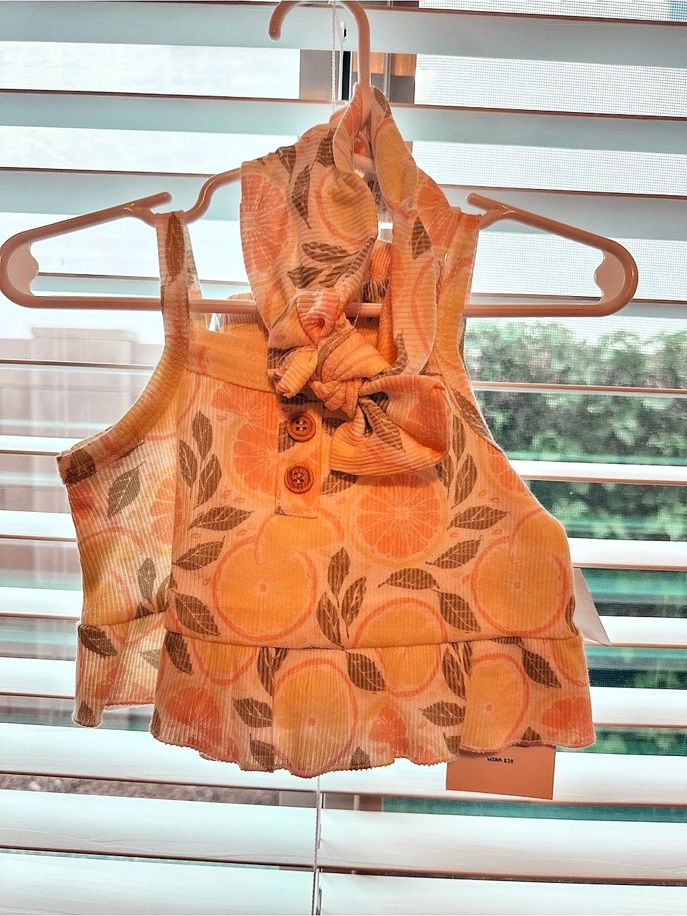 Baby Citrus Print Tank Top & Shorts Set with Headband